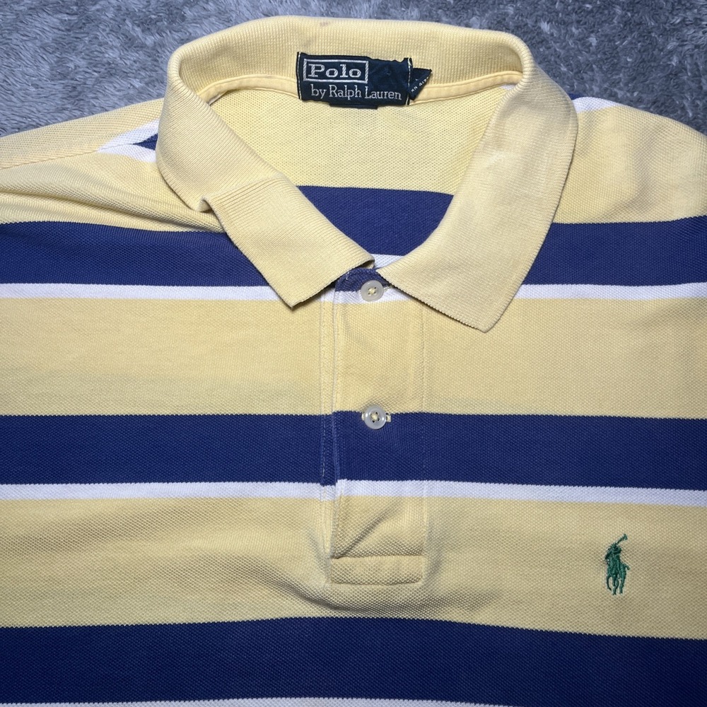 VTG Polo By Ralph Lauren Men's SZ XL Short Sleeve Yellow Blue Polo Cotton Shirt